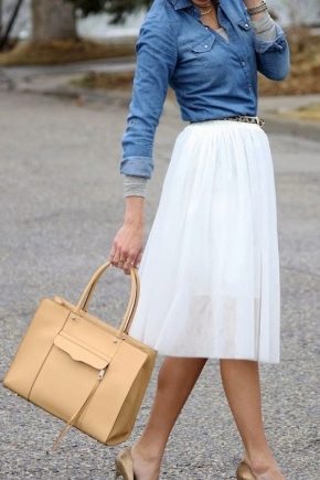 Fashionable images with a denim shirt and skirt