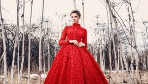 Red floor length evening dress