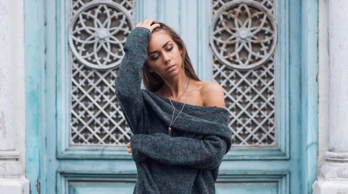 sweater with bare shoulders.