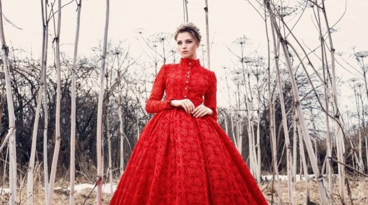 Red floor length evening dress