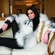 Silver fox fur coat with a hood 